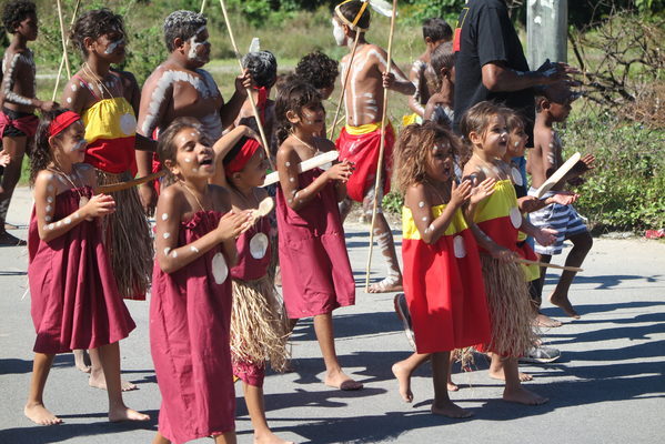 Children, dressed in traditional costumes at the NAIDOC celebration.